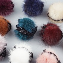 천연 밍크볼 아크릴 집게핀 10 color 올림머리핀 반머리집게핀