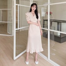 코코블랑 시어서커 퍼프 롱원피스
