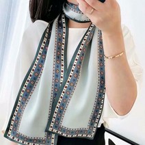 테두리 문양 맥시 트 윌리 롱 타이 스카프 양면 패턴 실크 여성 방도