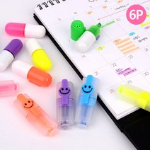 6P 미니 형광펜 마킹펜, 스마일, 디자인 스마일
