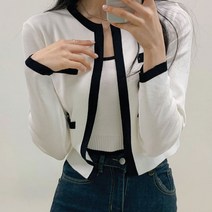 [재고소진특가] 디아더컬러 기본 슬링 골지 크롭 가디건 세트