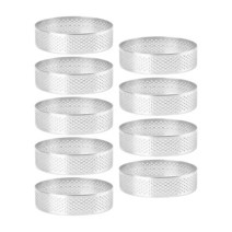 타르트틀 파이 에그 머핀 미니 타공 팬 9팩 라운드 타트 링 무스 스테인레스 스틸 내열성 천공 금속 원형