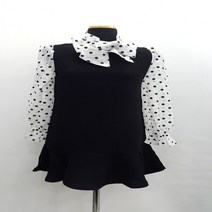 F1161 블랙 리본 분리 땡땡이 밑단프릴 미니원피스