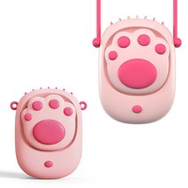 케바케 고양이 어린이 휴대용 넥 목걸이 무선 선풍기 (tp084-C), 발바닥 선풍기 핑크