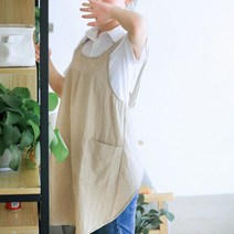 퀵살림 북유럽 여성용 린넨 앞치마, 베이지