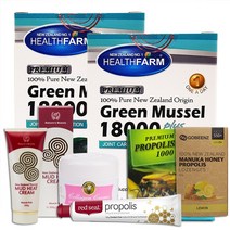 Healthfarm Green Mussel Oil 18000mg 헬스팜 그린 머슬 리피드 쉘 초록 초록입 홍합 18000 60캡슐 2팩, 치약 + 마누카허니 캔디