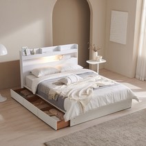 [수도권 지정배송] 라피스 LED 리노 서랍형 퀸 침대프레임 Q (매트제외), 화이트