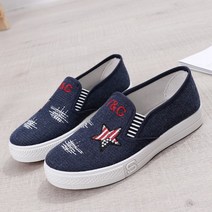 데님신발 여성용 삼각코 리본스트링 발레 두꺼운 플라워 블랙 인조가죽 베이직 임산부