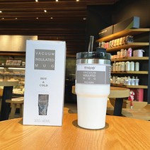 Tyeso 얼음 폭군 컵 대용량 물 컵 304 스테인레스 스틸 자동차 절연 컵 짚으로 간단한 Ins 커피 우유 차 컵 예쁜텀블러, 600밀리리터의 백포도주