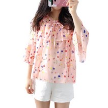 퀸하우스 여성용 봄 플라워 꽃무늬 프릴 캉캉 플로럴 블라우스