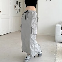 우아글로벌 허리 밑단 스트링 롱 힙스터 카고스커트