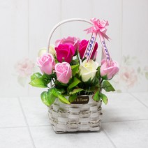 포유더샵 비누꽃바구니 어버이날 스승의날 7송이 10송이 카네이션, 장미바구니-믹스핑크 10송이