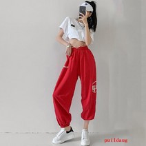 바람 거리 사진 브랜드 편지 인쇄 스포츠 바지 여성의 느슨한 힙합 캐주얼 바지 탄성 허리 레깅스 여름