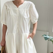 기타 바보사랑[디작소]여성 레피스 핀턱 버튼 반바지 점프수트