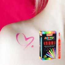 바디페인팅 마카펜 - 자신의 개성을 표현하는 바디 마카펜 친구 또는 연인에게 표현하는 프린팅 바디펜슬 수용성 수용성 마커 문신 타투 헤나 할로윈데이 다용도 사용., 빨강+랜덤 2가지색(합3개)