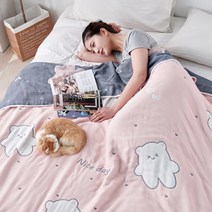 Norbei 6겹 거즈블랭킷 순면 양면 담요, 핑크베어