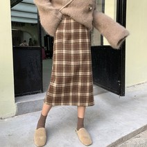 아이엠몽 여성용 체크 패턴 로미르 롱 스커트