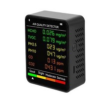 이산화탄소측정기 실내공기질관리법 6 인 1 대기질 검출기 CO2 테스터 PM25 PM10 HCHO TVOC CO 포름알데히드 모니터 LCD 디스플레이 가스 Co2 센서 미터, CHINA, Black