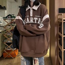 위위브렌 여성용 빈티지 레터링 프린팅 단추 맨투맨