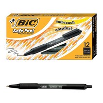 BIC 부드러운 느낌의 볼펜 파인 포인트 0.8mm 블랙 배럴 블랙 잉크 스틱 펜 12개 박스 (SCSF11-BLK)