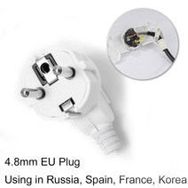 EU 전기 어댑터 Schuko France 독일 커넥터 나사 연결 교체 플매트 카펫 매트 러그 전원 공급 장치 케이블 용, 4.8mm White_20pcs