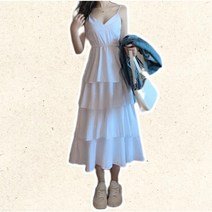여성복 여름 S-3XL 뷔스티에 티어드 캉캉 롱 원피스 J875