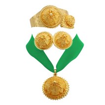 4x 두바이 쥬얼리 세트 목걸이 팔찌 반지 귀걸이 아프리카 숙녀 인도 여성 결혼식 Proms 약혼 기념일을위한