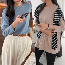 하늘바라기 여성용 심플 데일리 트임 티셔츠