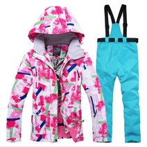 화려한 여성 스노우 슈트 착용 방수 Windproof 겨울 야외 의상 보드 의류 복장 스키 재킷 + 스트랩 바지, 05 picture jacket pant_04 XL