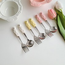커몽베베 곰돌이 커트러리 티포크세트 아이스크림 스푼, 핑크 포크