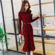꽃소담 Winter Dress ZYZC3379 부드러운 바람 원피스 겨울 롱 레드 어미 스커트 가을 겨울 스커트 코트 날씬해 보이는 베이스 스커트 여성맛