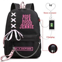블랙 핑크 배낭 여성 가방 방수 여행 가방 캐주얼 usb 충전 sac bols, 사진과 동일