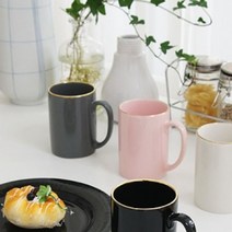 에일린 골드링 머그 일자형 유리컵 도자기 물컵, 오마켓 블랙