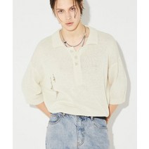 MAISON MINED DAMAGE SITE KNIT HALF SHIRTS IVORY