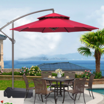 로한스 대형 이중원형 폴딩 파라솔 테라스 정원 펜션 캠핑 카페 그늘막 대형 물통받침대 포함, 베이지