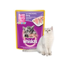 위스카스 고양이 주식 파우치 주니어 고등어, 12개입, 85g