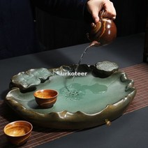 그린 도자기공예 연꽃잎차트레이 퇴수기 세라믹 다반, 연잎다반, 1개