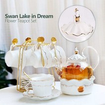 티잔 세트 영국 전통 찻잔 세트 에프터눈티 커피잔, (컵접시4개+냄비600ml)스탠드+스푼+트레이