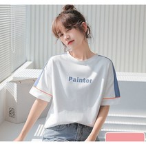 여성 반팔 순면 루즈핏 프린팅 맨투맨 티셔츠 상의