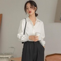 오피스룩 정장상의 재규어 긴팔 카라 블라우스 셔츠 브이넥 루즈핏 실크