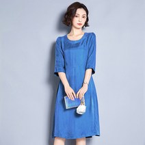 SJW 중년여성 여름원피스 무지 라운드 7부소매 루즈핏 미디 엄마원피스 40-60대 빅사이즈 12컬러