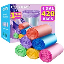 15.1L(4갤런) 쓰레기 봉투 (420개) 작은 욕실 쓰레기 봉투 컬러 쓰레기통 라이너 11.4L(3갤런) 슈퍼 밸류 팩 (420개 6가지 색상), Multicolor 4gal