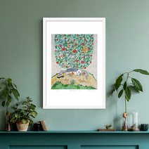 제주생활의 중도 (150 Editions) Green Tree 이왈종 판화 액자추가가능, (원목)우드화이트