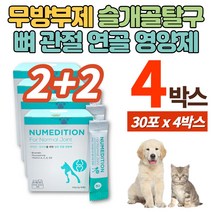 반려견 반려묘 고양이 강아지 슬개골 쓸개골 탈구 관절 연골 뼈 영양제 비타민d 오메가3 브로멜라인 글루코사민 무방부제 염증 완화, 4박스