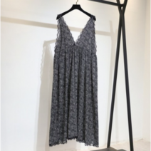 Ogfaour 잔꽃 레이스 뷔스티에 나시 롱 원피스 T1941