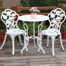 야외 티테이블 의자 세트 철제 정원 마당 카페 테라스 주물장미 2인세트, A. 화이트(테이블 1개 + 의자 2개)