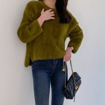 디작소 여성 겨울 코비즈 라운드넥 언발 퍼 니트