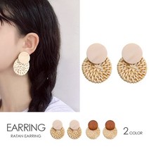 kirakirashop 라탄 우드 원형 귀걸이 AEA1626