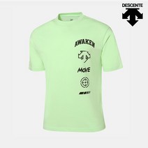 데상트 남성 오버핏 그래픽 포인트 코튼 반팔 티셔츠 SN321TTS71 LGRN