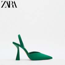 ZARA 스틸레토힐 그린 슬링백 하이힐 여성 샌들 뾰족코 킬힐 구두 BQ2111105